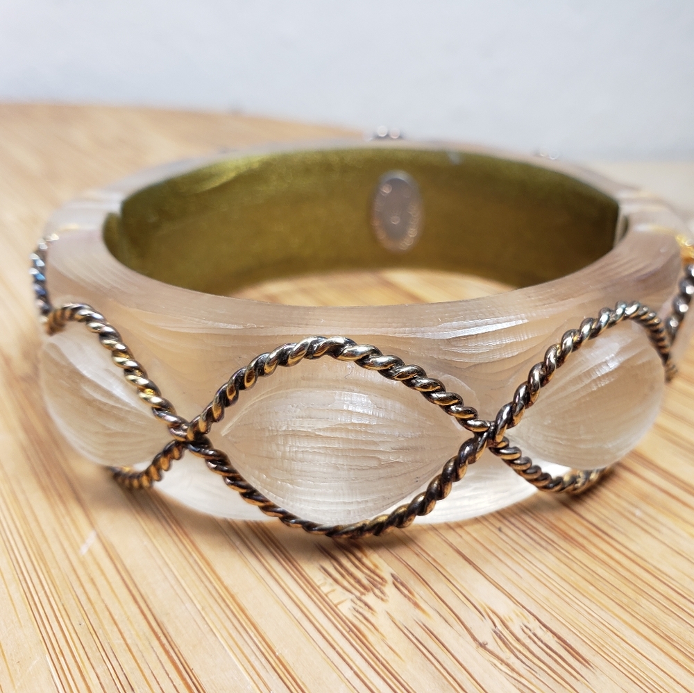 Alexis Bittar Translucent Lucite Quilted with Rope Hinged Bangle Bracelet